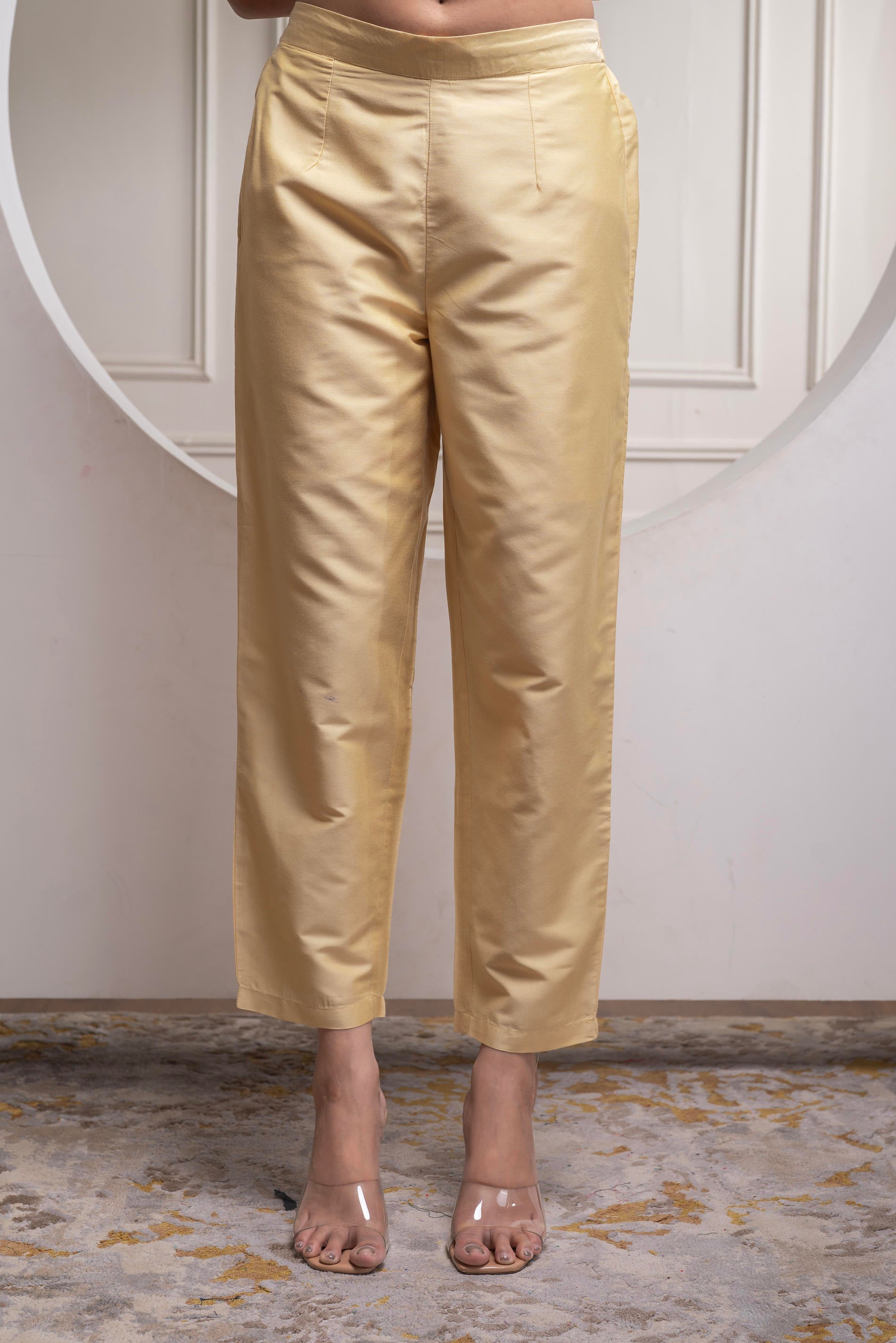 Light Yellow Solid Viscose Shirt, Cami, and Pant Co-ord Set with Seque