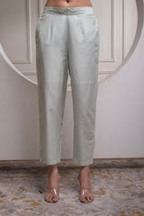 Mintgreen Solid Viscose Shirt, Cami, and Pant Co-ord Set with Sequence and Zari Work