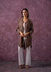 Brown Solid Viscose Shirt with Beads, Sequence, and Thread Work