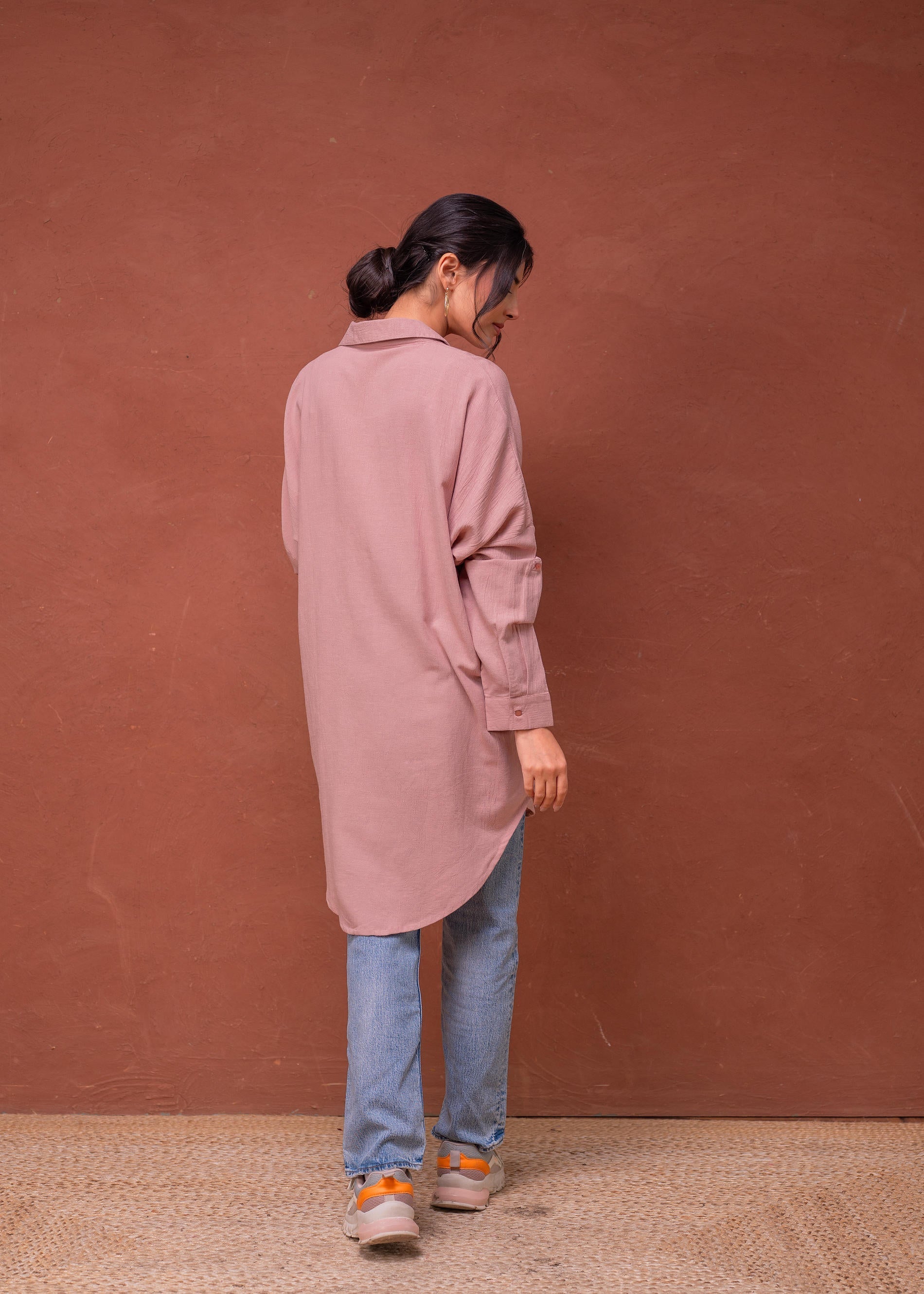 Viscose Linen Dusty Pink Embellished Shirt with Sequin & Bead Details 