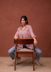 Viscose Linen Dusty Pink Embellished Shirt with Sequin & Bead Details