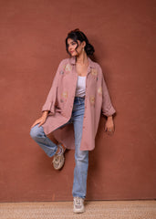 Viscose Linen Dusty Pink Embellished Shirt with Sequin & Bead Details