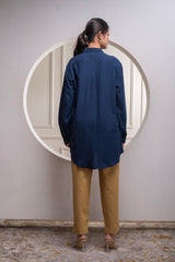 Navy Solid Viscose Shirt with Beads and Sequence Work