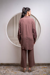 Brown Embellished Viscose Co-ord Set with Bead Details