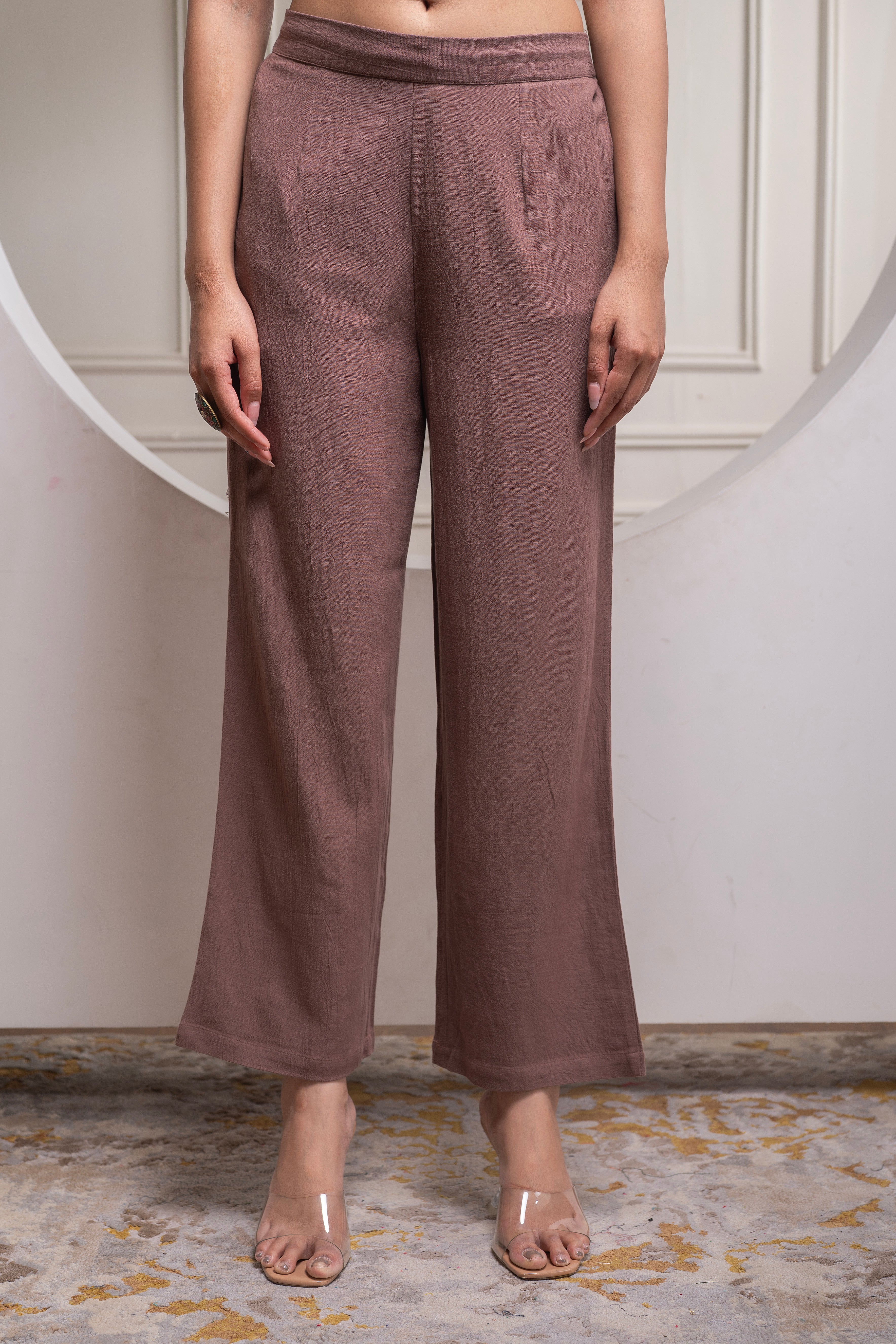 Brown Embellished Viscose Co-ord Set with Bead Details | DesiQlo