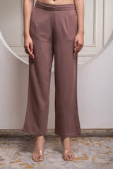 Brown Embellished Viscose Co-ord Set with Bead Details