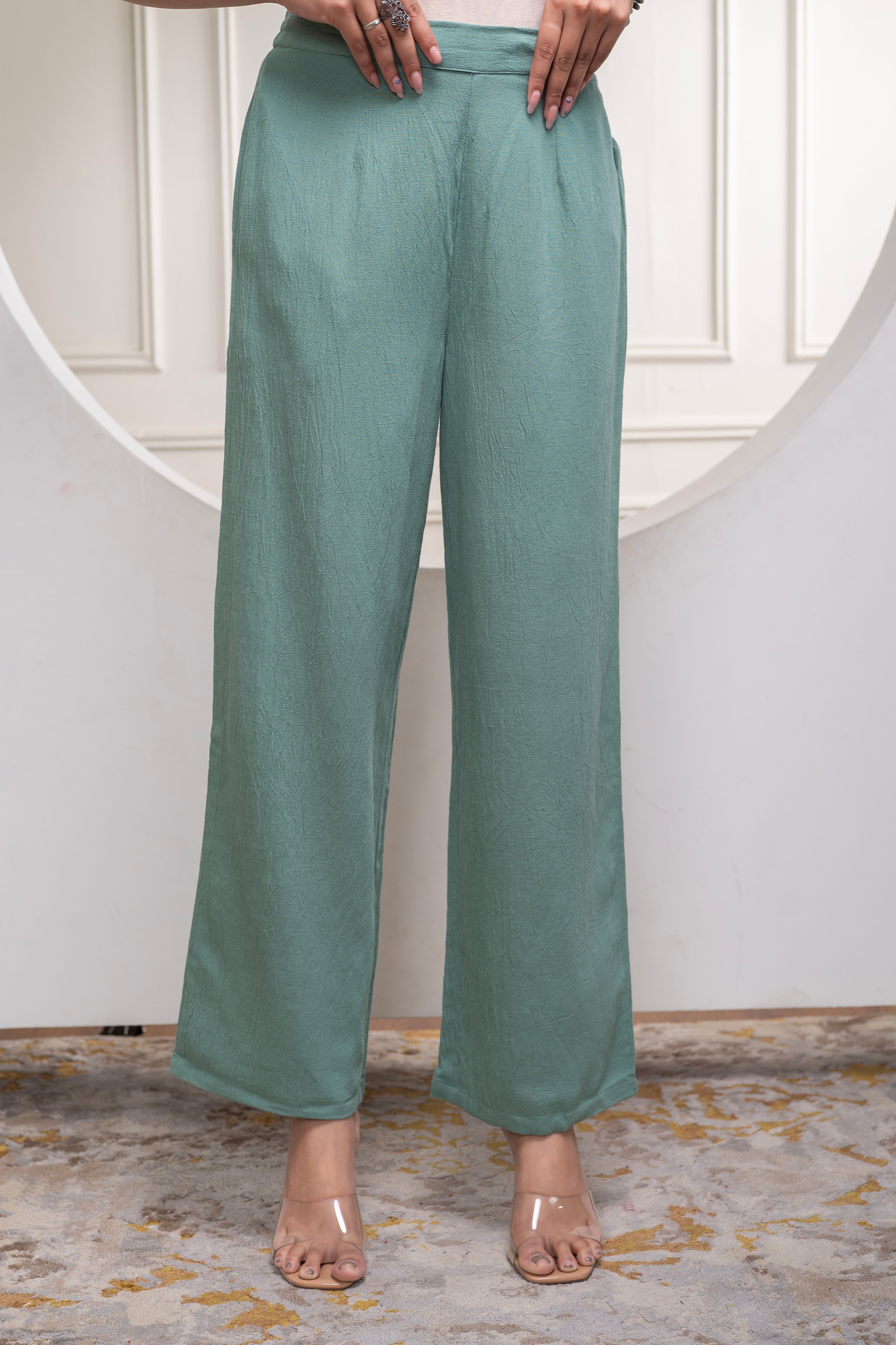 Sage Green Embellished Viscose Co-ord Set with Bead Details | DesiQlo