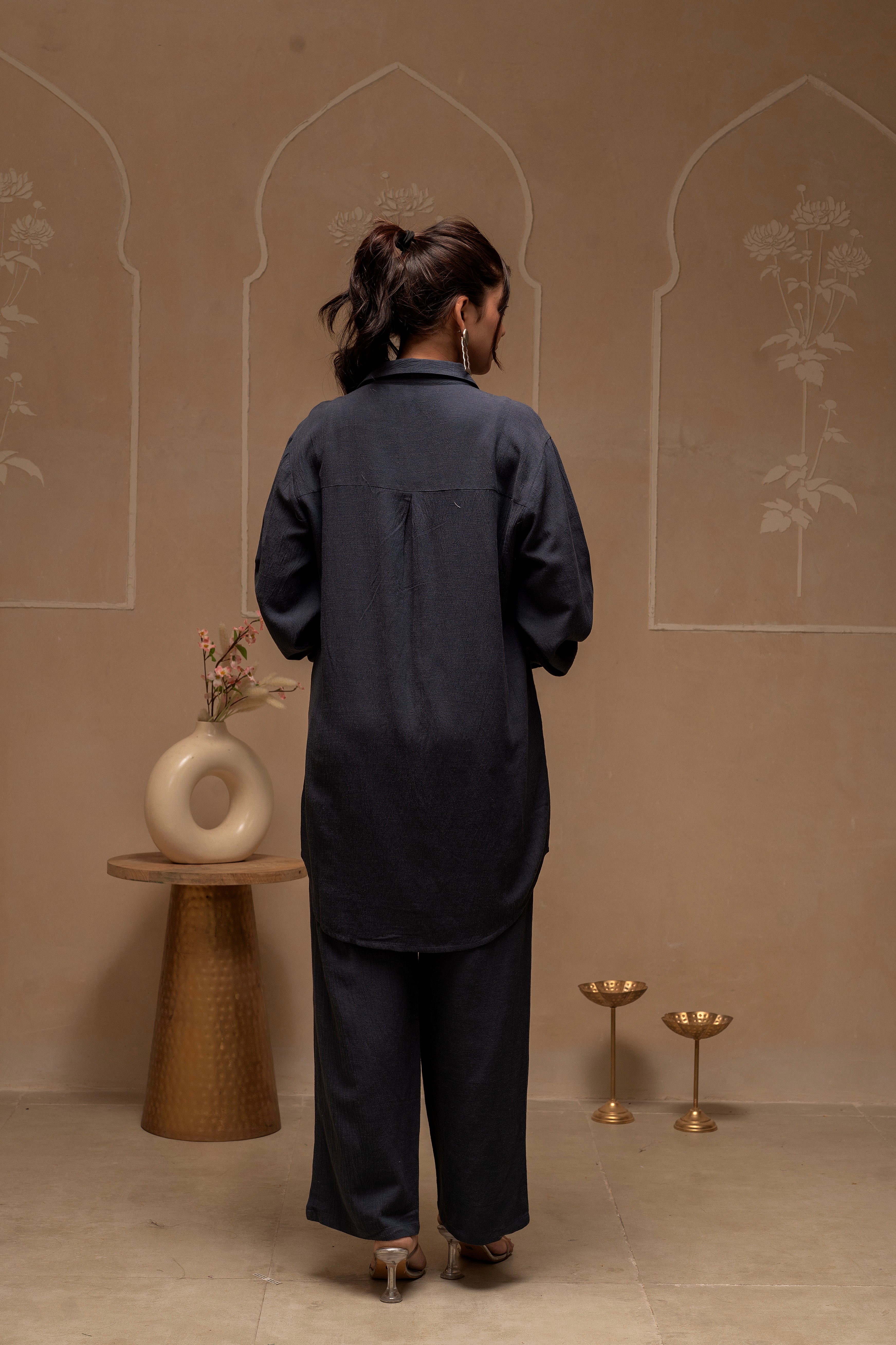 Grey Embroidered Viscose Co-ord Set with Thread Work Detailing | DesiQ