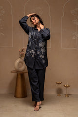 Grey Embroidered Viscose Co-ord Set with Thread Work Detailing