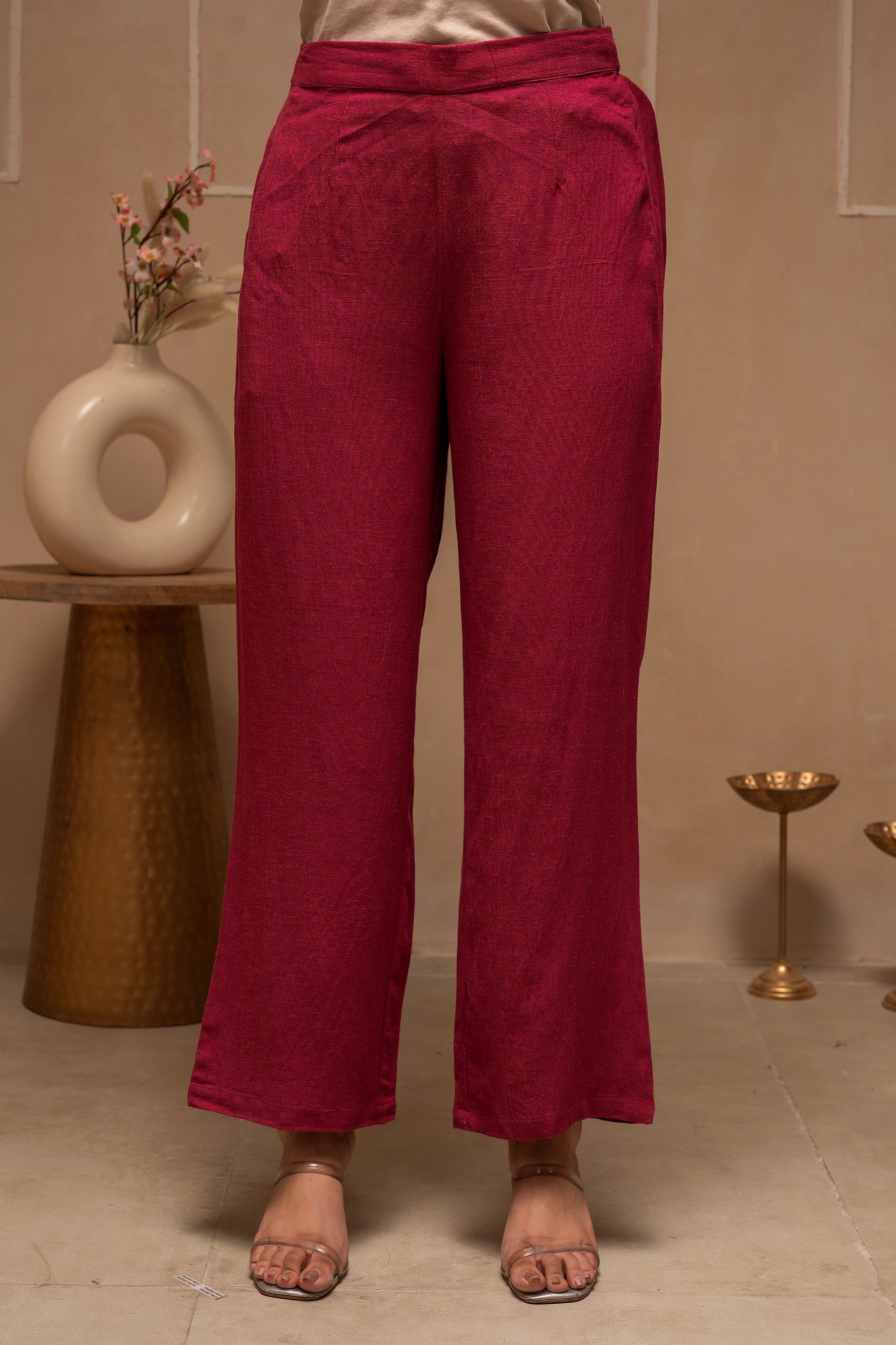 Rose Pink Embroidered Viscose Co-ord Set with Thread Work Detailing | 
