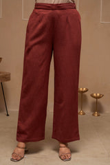 Brown Embellished Viscose-Linen Co-ord Set with Sequin Detailing