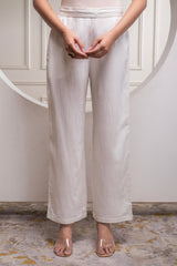 Viscose Linen Off White Embroidered Shirt and Pant Co-Ord Set with Thread Work
