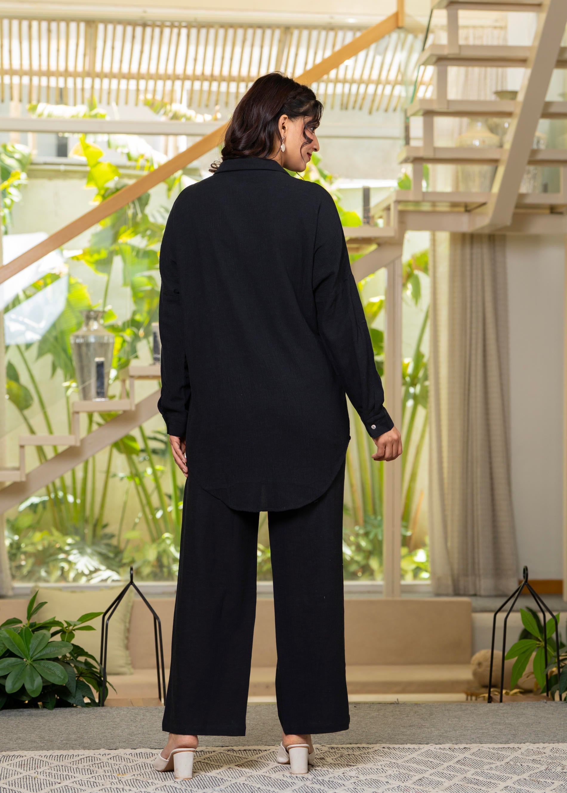 Black Embroidered Viscose Co-ord Set with Beads & Sequin Highlights | 