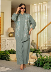 Sage Green Embroidered Viscose Co-ord Set with Beads & Sequin Accents