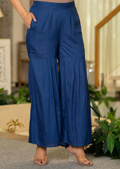 Navy Solid Viscose Tunic and Pants Co-ord Set with Thread Work and Sequence