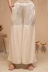 Offwhite Solid Viscose Tunic and Pants Co-ord Set with Thread Work and Sequence