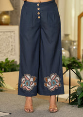 White & Teal Cotton-Viscose Embroidered Co-ord Set with Thread Work & Lace