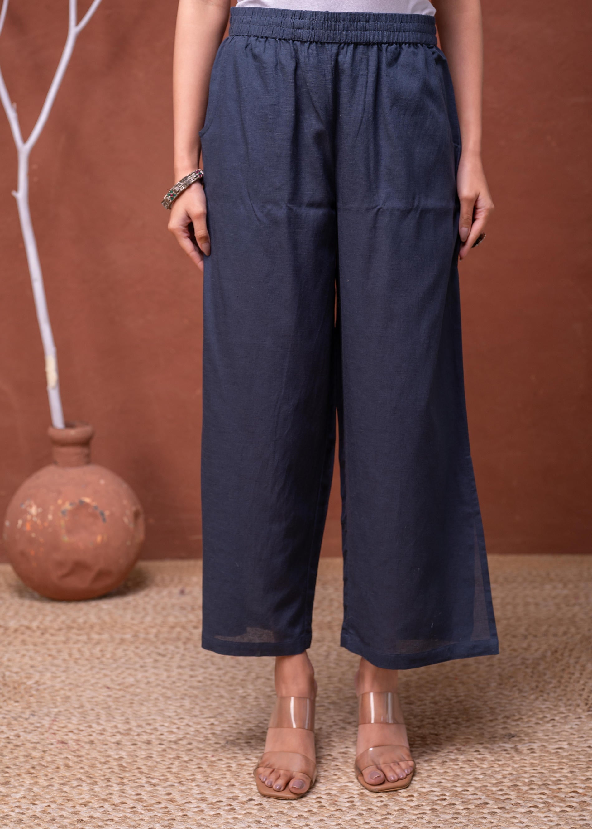 Viscose Linen Teal Embroidered Top and Pant Co-Ord Set with Thared Wor