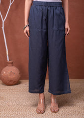 Viscose Linen Teal Embroidered Top and Pant Co-Ord Set with Thared Work