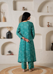 Green Floral Embellished A-Line Kurta Pant and Dupatta Set with Beads & Sequence Work