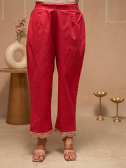 Red Floral Viscose Kurta, Pants and Dupatta Set with Mirror, Thread Work and Sequence