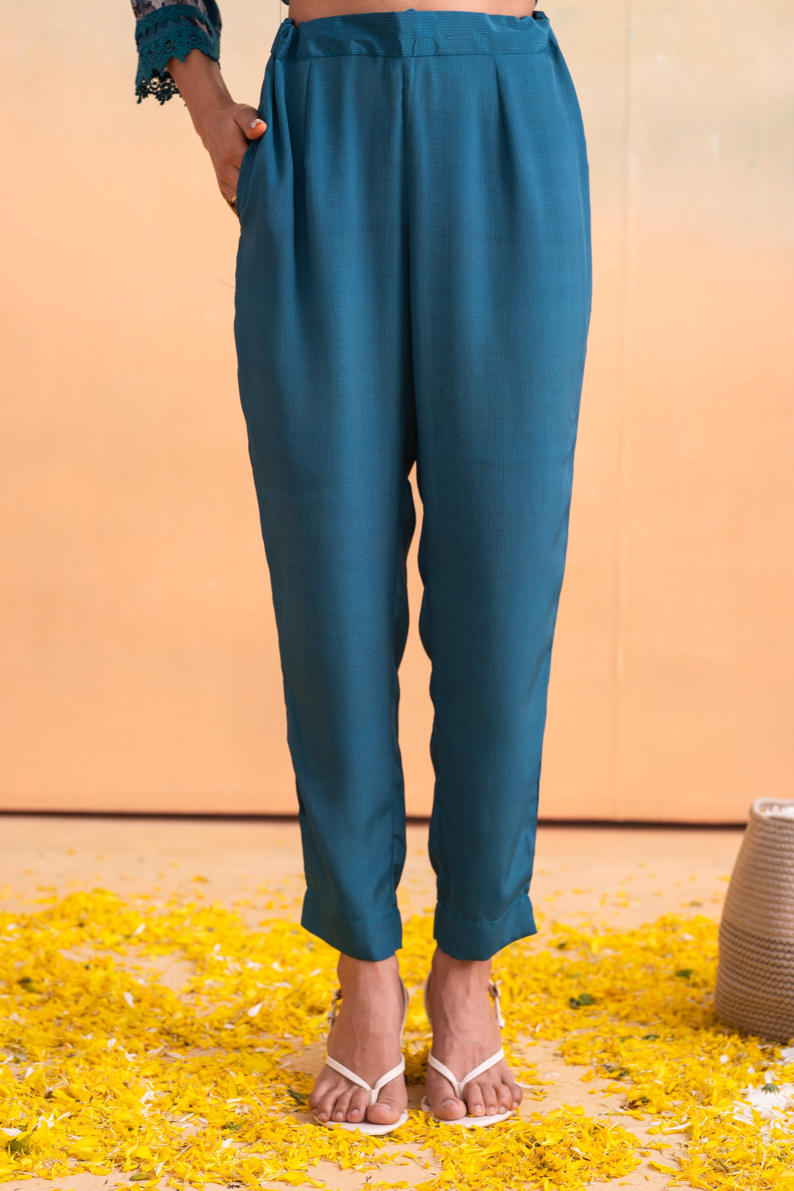 Blue Manmade Fiber Floral Printed Kurta With Pants & Dupatta Set With 