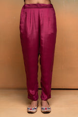 Magenta Manmade Fiber Floral Printed Kurta With Pants & Dupatta Set With Lace Work