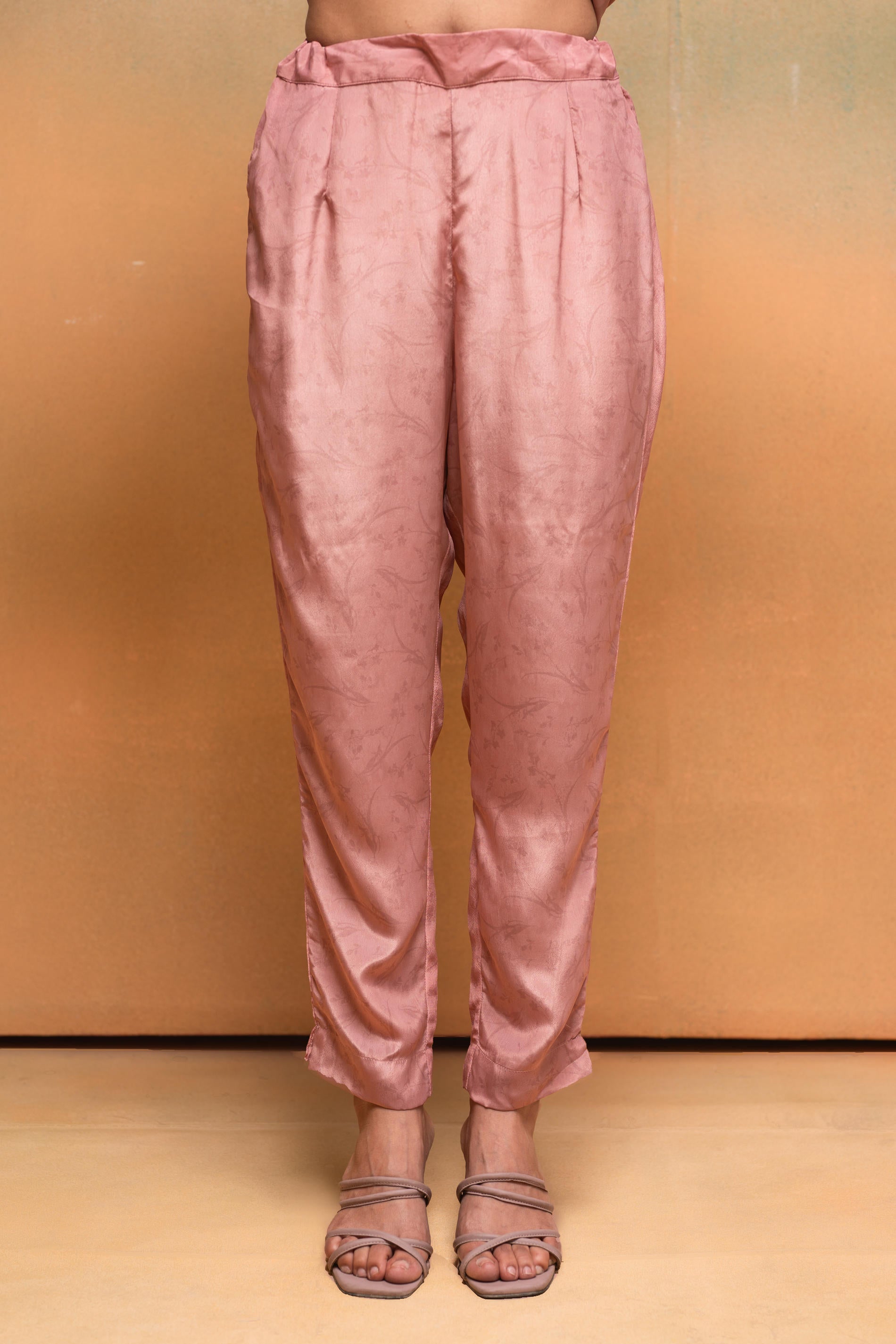 Peach Floral Embellished Straight Kurta Pant and Dupatta Set with Bead
