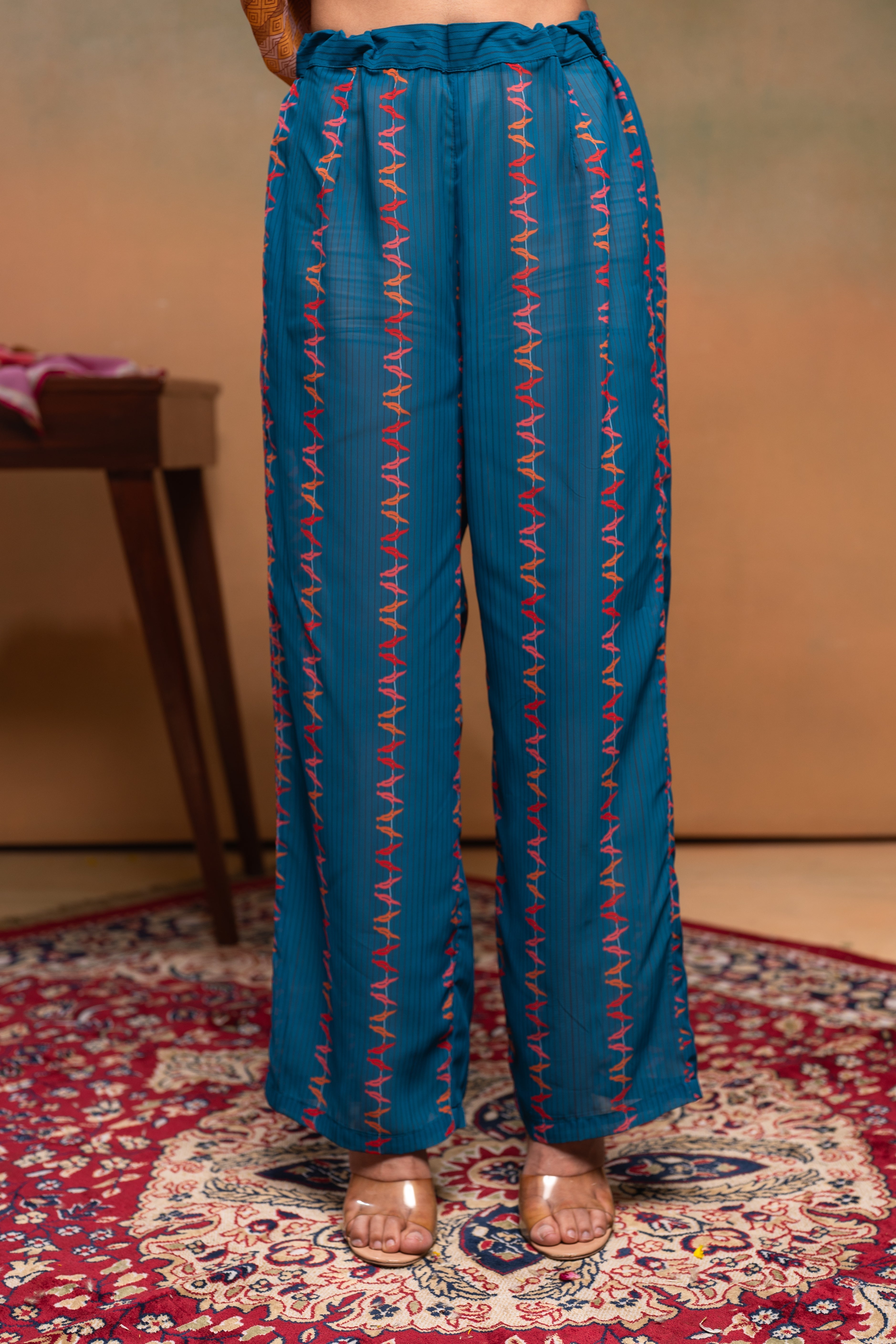 Mustard Manmade Fiber Ethnic Gathered Flared Kurta With Pants & Dupatt