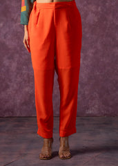 Manmade Fiber Orange Embroidered Color Block Kurta Pant Dupatta Set with Mirror & Thread Work