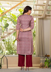 Ivory Floral Poly Kurta and Pants Set with Mirror, Thread Work and Tassels Detail