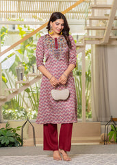 Ivory Floral Poly Kurta and Pants Set with Mirror, Thread Work and Tassels Detail