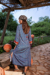 Teal Ethnic Motif Embroidered A-Line Kurta with Zari & Mirror Work