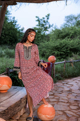 Black & Brown Ethnic Motif Embroidered Straight Kurta with Zari & Mirror Work