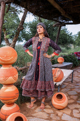 Black Embroidered Double-Layered Long Dress with Inner & Mirror Work