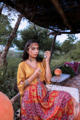 Mustard Floral Embroidered Co-ord Set with Mirror & Thread Work