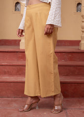 Women's Beige Solid Straight Cotton Pant with Pocket