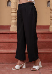 Women's Black Solid Straight Cotton Pant with Pocket