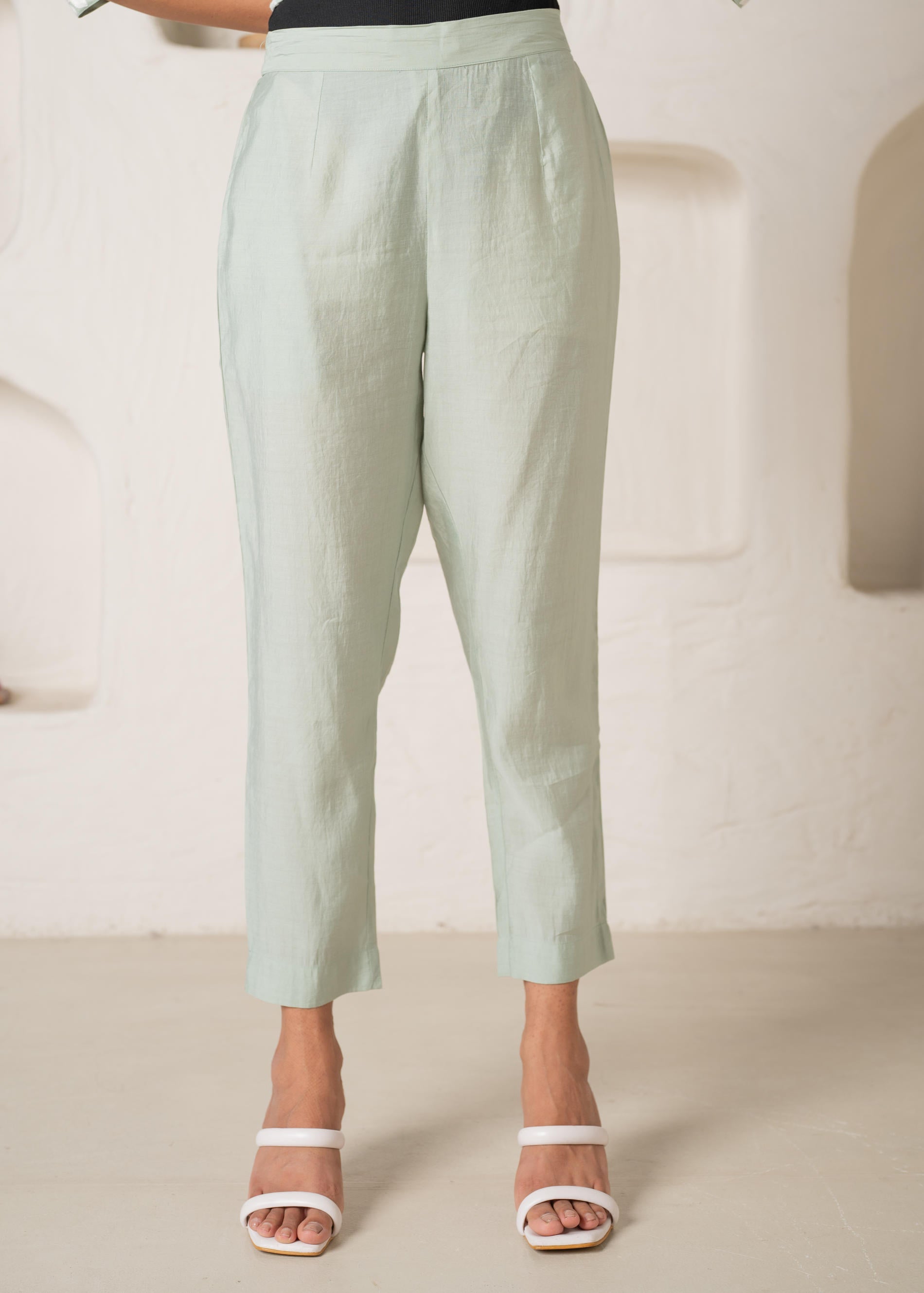 Mint Solid Embroidered Straight Kurta Pant Set with Thread Work | Desi