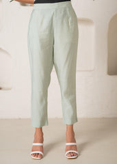Mint Solid Embroidered Straight Kurta Pant Set with Thread Work