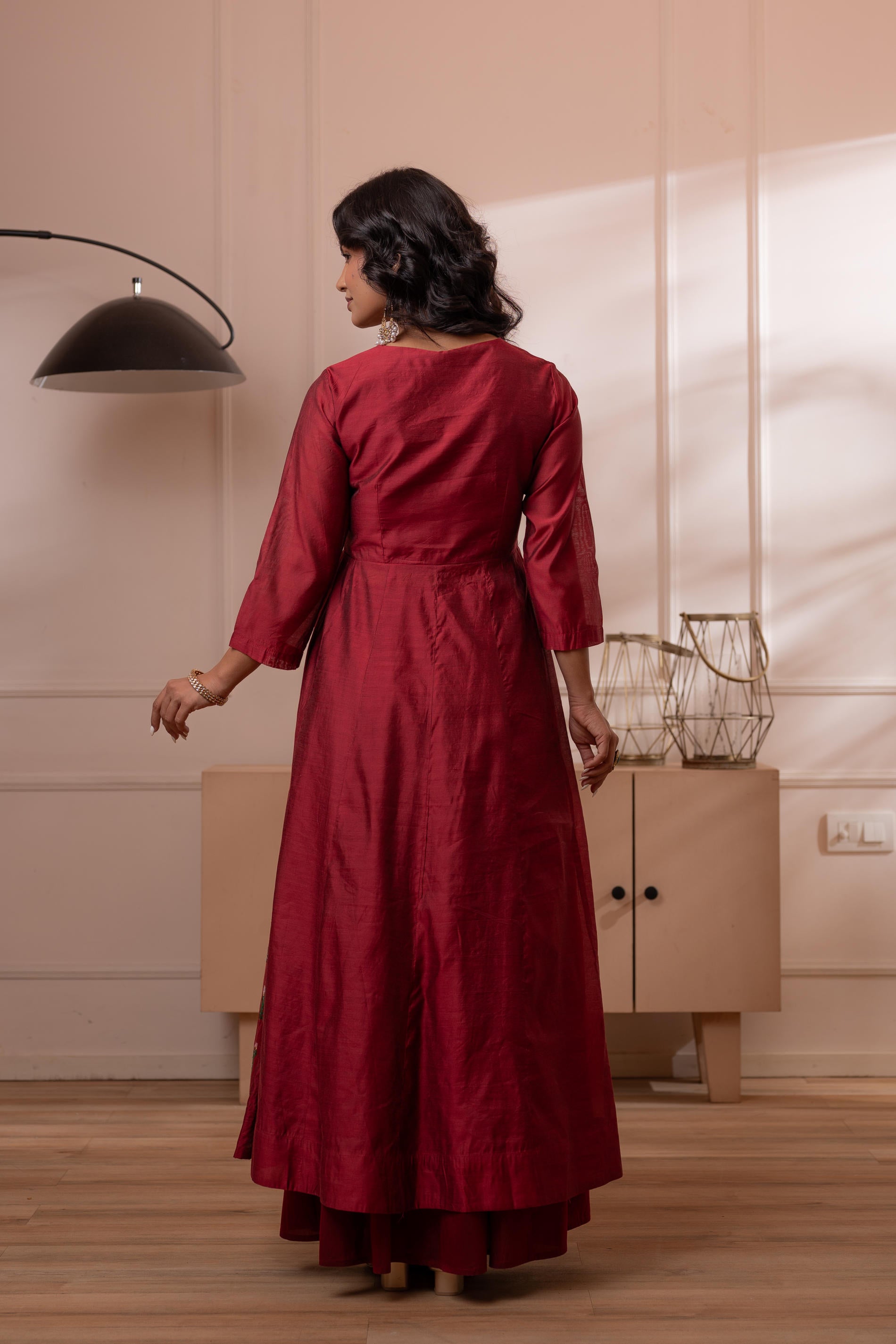 Embroidered Maroon Long Kurta And Skirt With Dupatta | DesiQlo