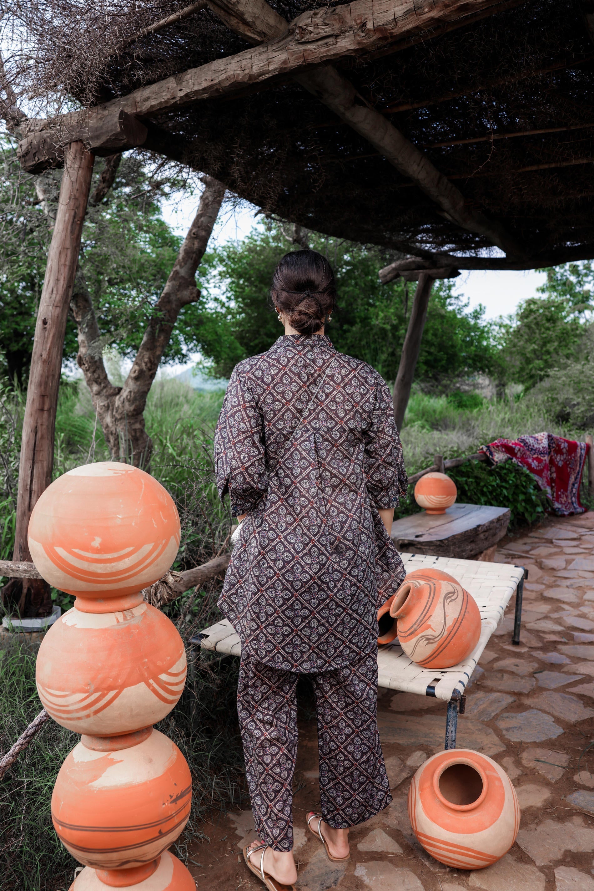 Black Floral Embroidered Co-ord Set with Tunic & Printed Pants | DesiQ