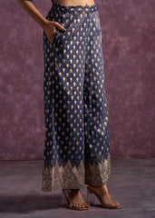Indigo Viscose Solid A-Line Tunic With Pants Co-Ord Set With Zari & Sequence Work