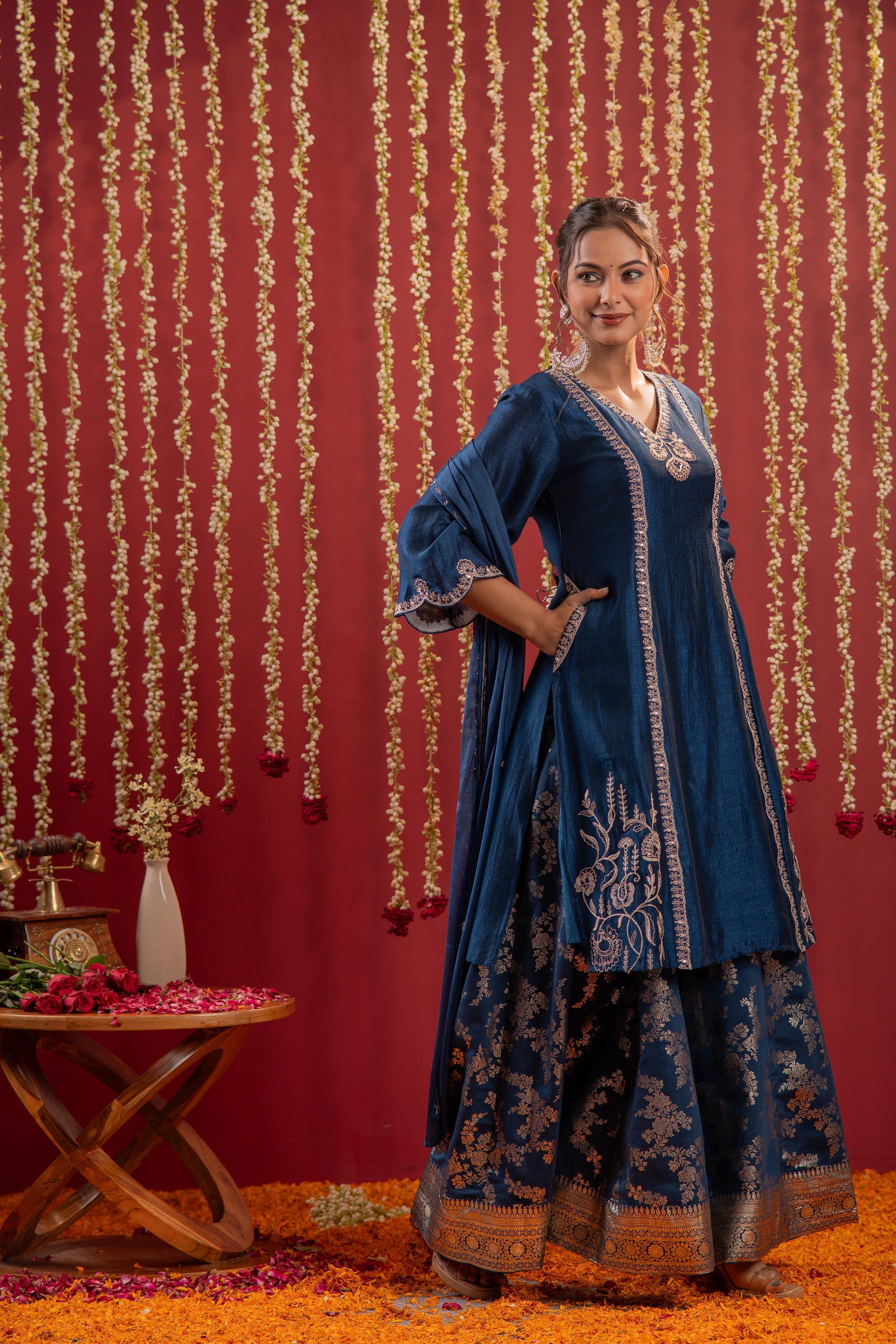 Regal Navy Blue Embroidered Set with Dupatta-P1745NAVYBLUE