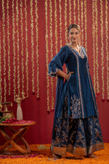 Regal Navy Blue Embroidered Set with Dupatta-P1745NAVYBLUE