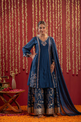 Regal Navy Blue Embroidered Set with Dupatta-P1745NAVYBLUE