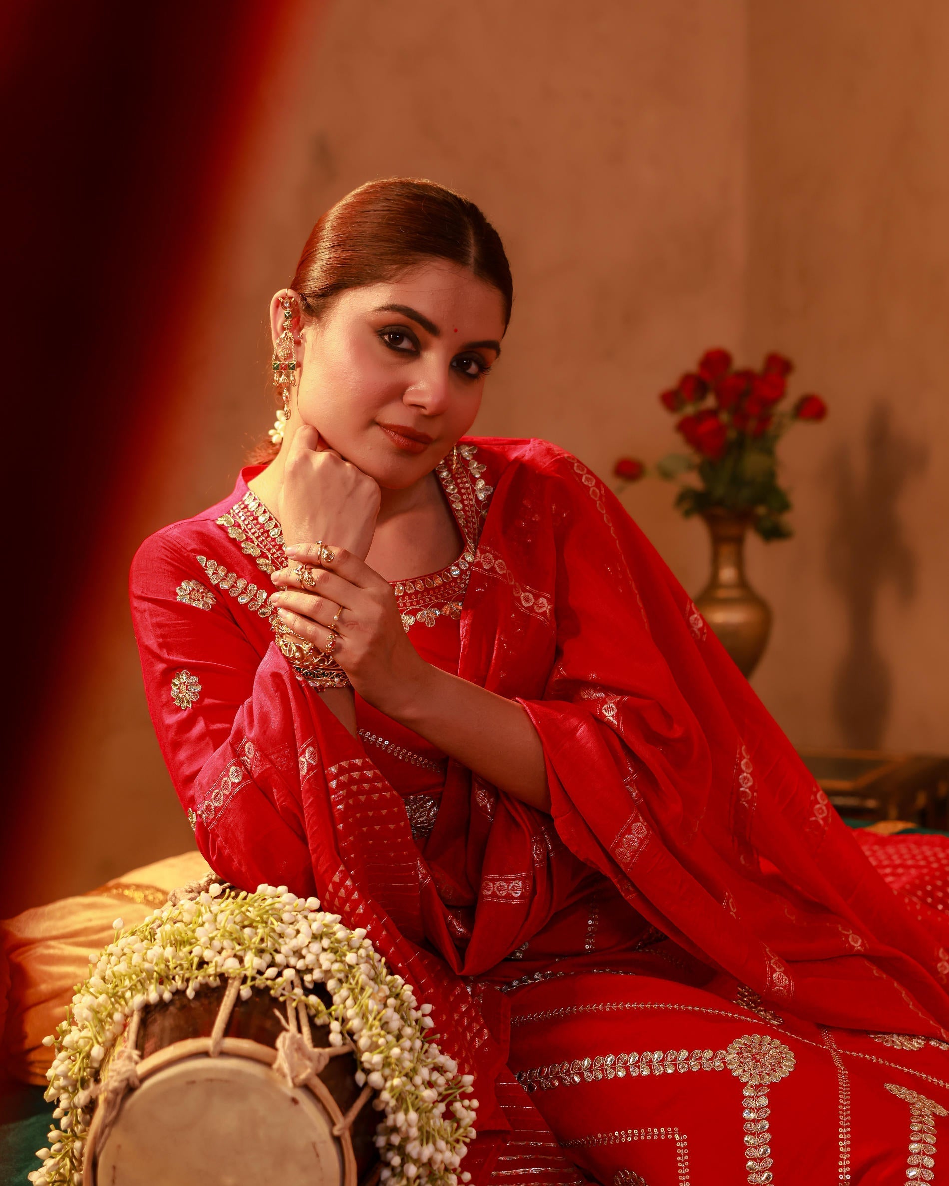 Magenta Viscose Straight Kurta Pant And Dupatta Set with Gota Patti & 