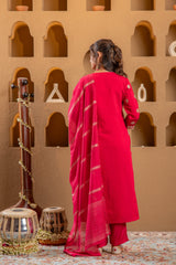 Magenta Viscose Straight Kurta Pant And Dupatta Set with Gota Patti & Sequence Work