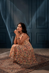 Floral Printed Fit & Flare Viscose Dress with Full Sleeves