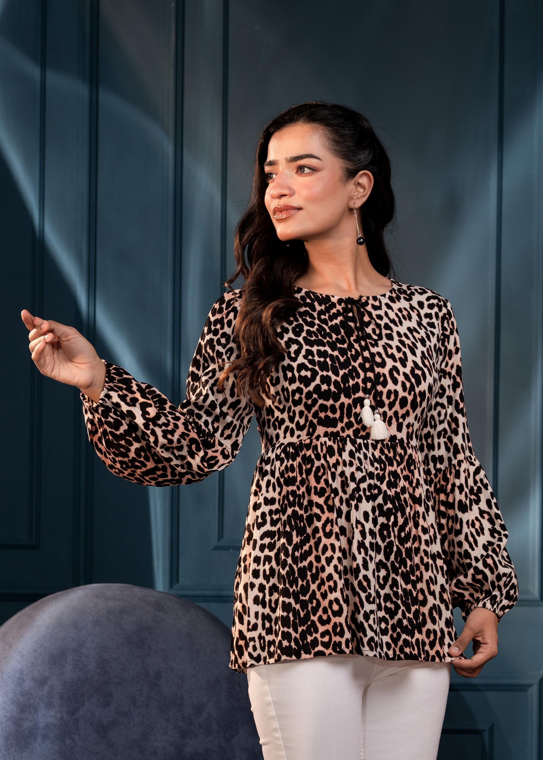 Black Floral Printed Viscose GaThread Tunic with Dori Tie | DesiQlo
